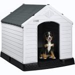 LEMBERI Durable Waterproof Plastic Dog House for Small to Large Sized Dogs, Indoor Outdoor Doghouse Puppy Shelter with Elevated Floor, Easy to Assemble (Gray, 42" L x 38" W x 39" H)