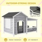PawHut Wooden Dog House Outdoor with Porch, Cabin Style Raised Dog Shelter with Asphalt Roof, Doors, and Shutter Window, for Medium Large Sized Dog, Light Gray