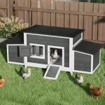 DWVO Solid Wood Chicken Coop for 4-6 Chickens, Outdoor Wooden Chicken Run Pen with 2 Nesting Boxes, Poultry Cage Rabbit Hutch Duck Coop Hen House w Weatherproof Roof & Removable Tray, Grey
