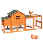 Large Wooden Chicken Coop for 4-6 Chickens, Secure Outdoor Hen House with Enclosed Run, Weather-Resistant Roof, Easy-Clean Slide-Out Tray & Nesting Boxes (Includes 2 Training Eggs)