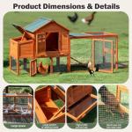 Large Wooden Chicken Coop for 4-6 Chickens, Secure Outdoor Hen House with Enclosed Run, Weather-Resistant Roof, Easy-Clean Slide-Out Tray & Nesting Boxes (Includes 2 Training Eggs)