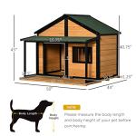 PawHut Outdoor Dog House Cabin Style, Wooden Raised Pet Kennel with Asphalt Roof, Front Door, Side Window, Porch for Medium/Large Dogs, Loading 53 lbs, Yellow