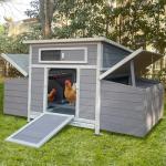 Chicken Coop, 58" Wooden Chicken Coop with 2 Sides Large Nesting Boxes for 4-6 Chickens, Poultry Hutch Rabbit Cage with No-Slip Ramp & Pull-Out Tray for Outdoor Farm Yard (Dark Grey)