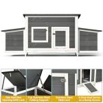 DWVO Solid Wood Chicken Coop for 4-6 Chickens, Outdoor Wooden Chicken Run Pen with 2 Nesting Boxes, Poultry Cage Rabbit Hutch Duck Coop Hen House w Weatherproof Roof & Removable Tray, Grey