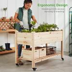 Mobile Elevated Wood Planter with Lockable Wheels