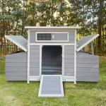 Chicken Coop, 58" Wooden Chicken Coop with 2 Sides Large Nesting Boxes for 4-6 Chickens, Poultry Hutch Rabbit Cage with No-Slip Ramp & Pull-Out Tray for Outdoor Farm Yard (Dark Grey)