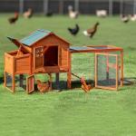 WHEGETED Large Chicken Coop Outdoor Durable Duck House Poultry Pet Hutch & 2 Wood Eggs Run Cage Nesting Box Waterproof Asphalt Roof Ramp Removable Tray Wire Fence for Backyard Small Animal Orange 79"