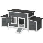 DWVO Solid Wood Chicken Coop for 4-6 Chickens, Outdoor Wooden Chicken Run Pen with 2 Nesting Boxes, Poultry Cage Rabbit Hutch Duck Coop Hen House w Weatherproof Roof & Removable Tray, Grey