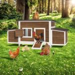 DWVO Solid Wood Chicken Coop for 4-6 Chickens, Outdoor Wooden Chicken Run Pen with 2 Nesting Boxes, Poultry Cage Rabbit Hutch Duck Coop Hen House w Weatherproof Roof & Removable Tray, Brown