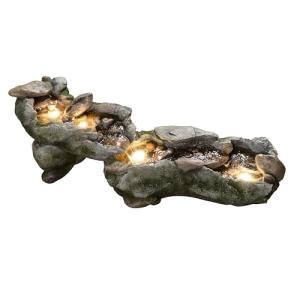 Teamson Home Riverstone Cascade Water Fountain Outdoor–LED Light with Adjustable Flow & Electric Pump, Gray