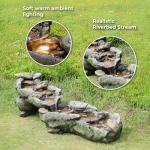 Teamson Home Riverstone Cascade Water Fountain Outdoor–LED Light with Adjustable Flow & Electric Pump, Gray