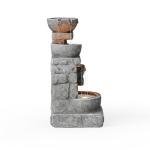 Teamson Home 33" Outdoor Water Fountain with LED Lights, 3-Tier Cascading Bowls, Weather-Resistant Resin Garden Water Feature for Patio, Lawn, and Backyard Decor – Stone Gray