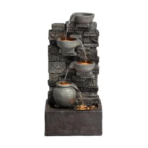 Teamson Home Outdoor 28.5 4 Tier Cascading Bowl Stacked Stone Fountain Yard Décor Gray