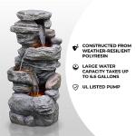 Teamson Home 39.37 in. Outdoor Faux Stacked Stone 4-Tier Water Fountain with LED Lights and Pump, Gray