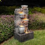Teamson Home Outdoor 28.5 4 Tier Cascading Bowl Stacked Stone Fountain Yard Décor Gray