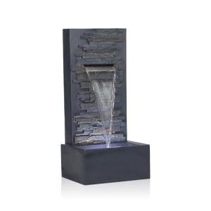 Alpine Corporation 32" Cascading Stone Wall Fountain with LED Lights – Outdoor Water Feature for Garden, Patio, Backyard & Home Decor, Gray