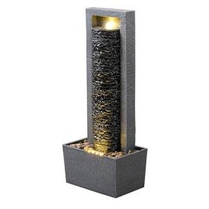 Teamson Home Framed Layered Rock Design Outdoor Water Fountain–Warm Glow Lighting with Steady Flow & Electric Pump, Dark Gray