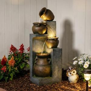 Bumilgar 53''H Water Fountain Outdoor Garden Fountain Large- 4 Tiered Cascading Bowls and Outdoor Fountains and Waterfalls with Lights for Garden, Patio, Backyard, Porch Home Art Decor