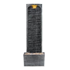 Teamson Home 38.5" Faux Slate Contemporary Outdoor LED Waterfall Fountain with Pebble Base, Gray/Black