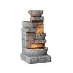 Teamson Home 33" Outdoor Water Fountain with LED Lights, 3-Tier Cascading Bowls, Weather-Resistant Resin Garden Water Feature for Patio, Lawn, and Backyard Decor – Stone Gray