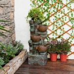 39.37''H Outdoor Water Garden Fountain 5-Tiers Cascading Bowl and Stacked Stones Waterfall Water Feature Indoor Bowl Planter Water Fountain Decor with LED Lights for Garden Patio Porch Backyard