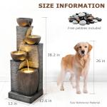 Pivotify 38.2" Tall Water Fountain Outdoor Garden,4 Tiers Modern Cascading Bowls and Stacked Stones Indoor Fountains with LED Lights for Garden, Patio, Deck, Porch, Backyard and Home Art Decor(Grey)