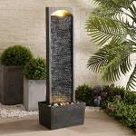 Teamson Home 38.5" Faux Slate Contemporary Outdoor LED Waterfall Fountain with Pebble Base, Gray/Black