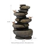 Glitzhome 5-Tier Cascading Rock Outdoor Water Fountain with LED Light & Pump, Natural Stacked Stone Look Water Fountain with Lively Birds for Garden, Patio, Porch, 23”H