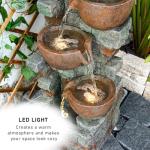 39.37''H Outdoor Water Garden Fountain 5-Tiers Cascading Bowl and Stacked Stones Waterfall Water Feature Indoor Bowl Planter Water Fountain Decor with LED Lights for Garden Patio Porch Backyard