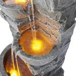 Teamson Home 33" Outdoor Water Fountain with LED Lights, 3-Tier Cascading Bowls, Weather-Resistant Resin Garden Water Feature for Patio, Lawn, and Backyard Decor – Stone Gray