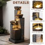 Pivotify 38.2" Tall Water Fountain Outdoor Garden,4 Tiers Modern Cascading Bowls and Stacked Stones Indoor Fountains with LED Lights for Garden, Patio, Deck, Porch, Backyard and Home Art Decor(Grey)
