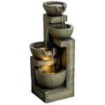 Outsunny Outdoor Fountain with 4-Tier Stacked Stone Look Bowls, Cascading Waterfall, Adjustable Flow & LED Lights, Rustic Décor for Patio, Zen Garden, Backyard, Porch, Gray