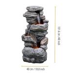 Teamson Home 39.37 in. Outdoor Faux Stacked Stone 4-Tier Water Fountain with LED Lights and Pump, Gray