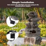 Tabletop Waterfall Fountain with Cascading Rock and LED Lights - Resin Tiered Stones for Office, Patio, and Home Decor by Pure Garden (Gray)