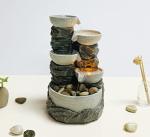 Nature's Mark 9" H 5-Tiered Cascading Rock Bowl Tabletop Water Fountain with Natural River Rocks and LED Lights (Power Cord Attached)
