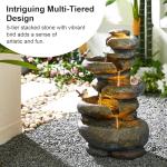 Glitzhome 5-Tier Cascading Rock Outdoor Water Fountain with LED Light & Pump, Natural Stacked Stone Look Water Fountain with Lively Birds for Garden, Patio, Porch, 23”H