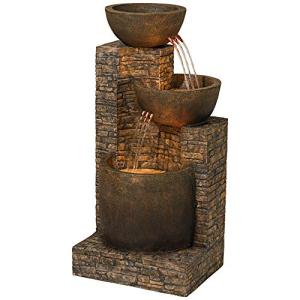 Mason 35" High Large Rustic Indoor Outdoor Decor Faux Stone Floor Fountain with Light LED Bowl Standing Tiered Cascading Water Feature for Outside Garden Patio Yard Backyard Porch - John Timberland
