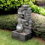 Teamson Home Outdoor 28.5 4 Tier Cascading Bowl Stacked Stone Fountain Yard Décor Gray