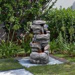 Teamson Home 39.37 in. Outdoor Faux Stacked Stone 4-Tier Water Fountain with LED Lights and Pump, Gray