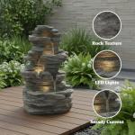 Tabletop Waterfall Fountain with Cascading Rock and LED Lights - Resin Tiered Stones for Office, Patio, and Home Decor by Pure Garden (Gray)