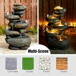 Glitzhome 5-Tier Cascading Rock Outdoor Water Fountain with LED Light & Pump, Natural Stacked Stone Look Water Fountain with Lively Birds for Garden, Patio, Porch, 23”H