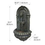 Teamson Home 32.1 in. Wall-Mounted Lion Head Stone LED Outdoor Water Fountain for Gardens, Landscaping, Patios, Balconies, Lawns to Create a Calming Oasis in Outdoor Living Spaces, Antique Bronze