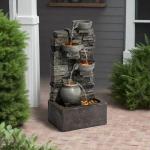 Teamson Home Outdoor 28.5 4 Tier Cascading Bowl Stacked Stone Fountain Yard Décor Gray