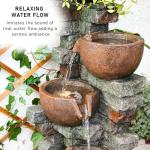 39.37''H Outdoor Water Garden Fountain 5-Tiers Cascading Bowl and Stacked Stones Waterfall Water Feature Indoor Bowl Planter Water Fountain Decor with LED Lights for Garden Patio Porch Backyard