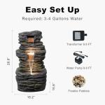 28.8” Tall Rock Water Fountain Outdoor Garden, 3-Tiers Cascading Rock Natural Waterfall Fountains with LED Lights, Indoor Resin Water Feature Fountain for Patio, Backyard, Deck, Porch
