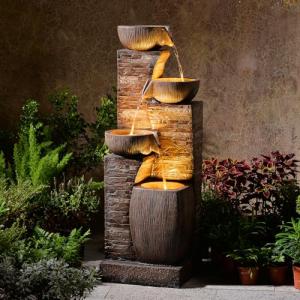KAISOKU 38.2" Tall Outdoor Water Fountain,Stone Texture Modern 4 Tiers Cascading Bowls Garden Fountains Outdoor,Suit for Patio, Deck, Porch, Lawns, Backyard and Home Art Decor