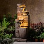 KAISOKU 38.2" Tall Outdoor Water Fountain,Stone Texture Modern 4 Tiers Cascading Bowls Garden Fountains Outdoor,Suit for Patio, Deck, Porch, Lawns, Backyard and Home Art Decor