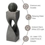 Glitzhome Modern Geometric Outdoor Water Fountain with LED Light, Oversized Pedestal Water Fountains with Submersible Pump, Sphere Floor Standing Fountain with Pebbles for Garden Patio Decor, 40.5”H