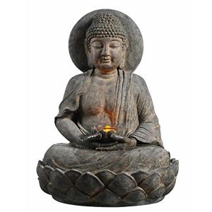 Teamson Home Buddha Zen Statue Water Fountain with LED Light and Pump for Outdoor Patio Garden Backyard Decking, 28 Inch Height, Stone Gray