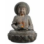 Teamson Home Buddha Zen Statue Water Fountain with LED Light and Pump for Outdoor Patio Garden Backyard Decking, 28 Inch Height, Stone Gray